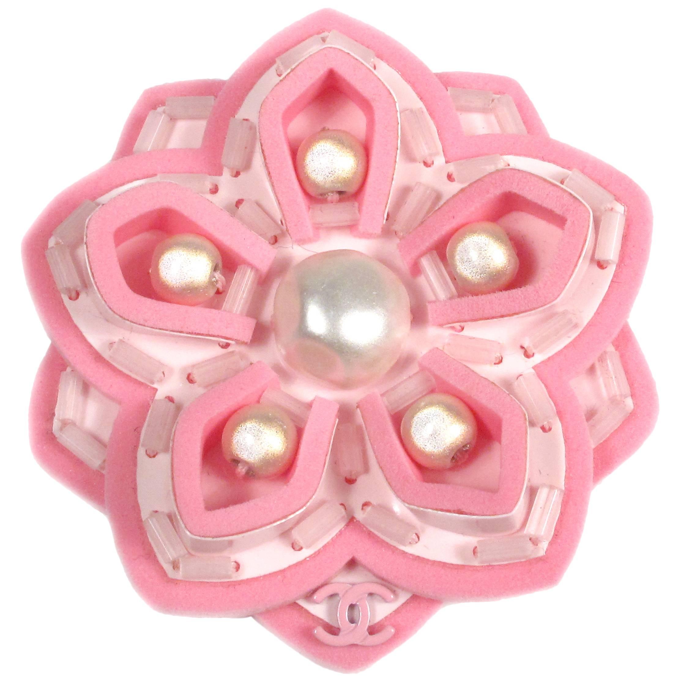 Chanel Camellia Pearl Pin - New - 2016 - Pink Brooch Silver Charm CC Logo 16C