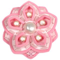 Chanel Camellia Pearl Pin - New - 2016 - Pink Brooch Silver Charm CC Logo 16C
