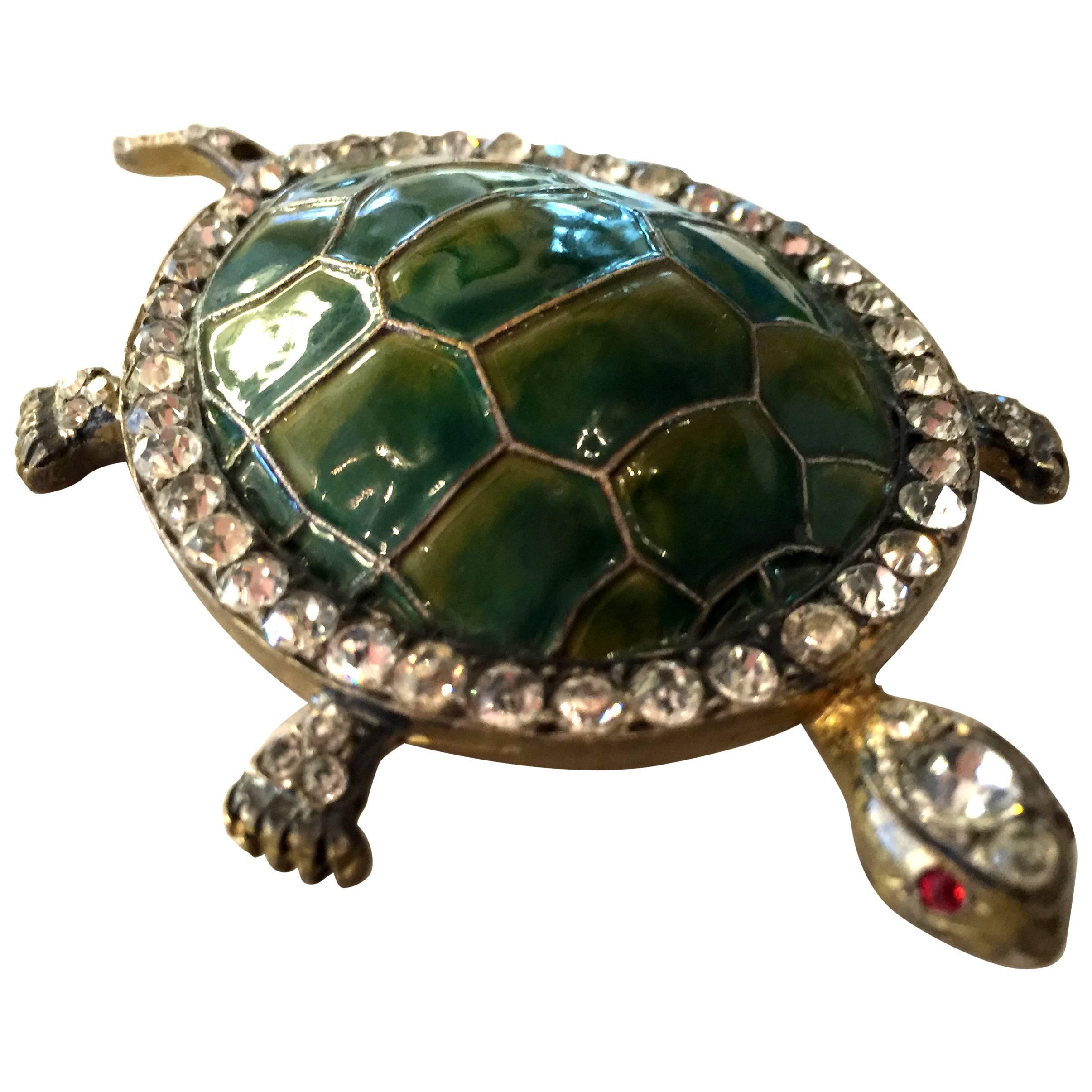 1940s Goldtone and Copper Enamelled Turtle Pin Brooch For Sale