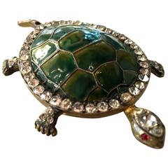 1940s Goldtone and Copper Enamelled Turtle Pin Brooch