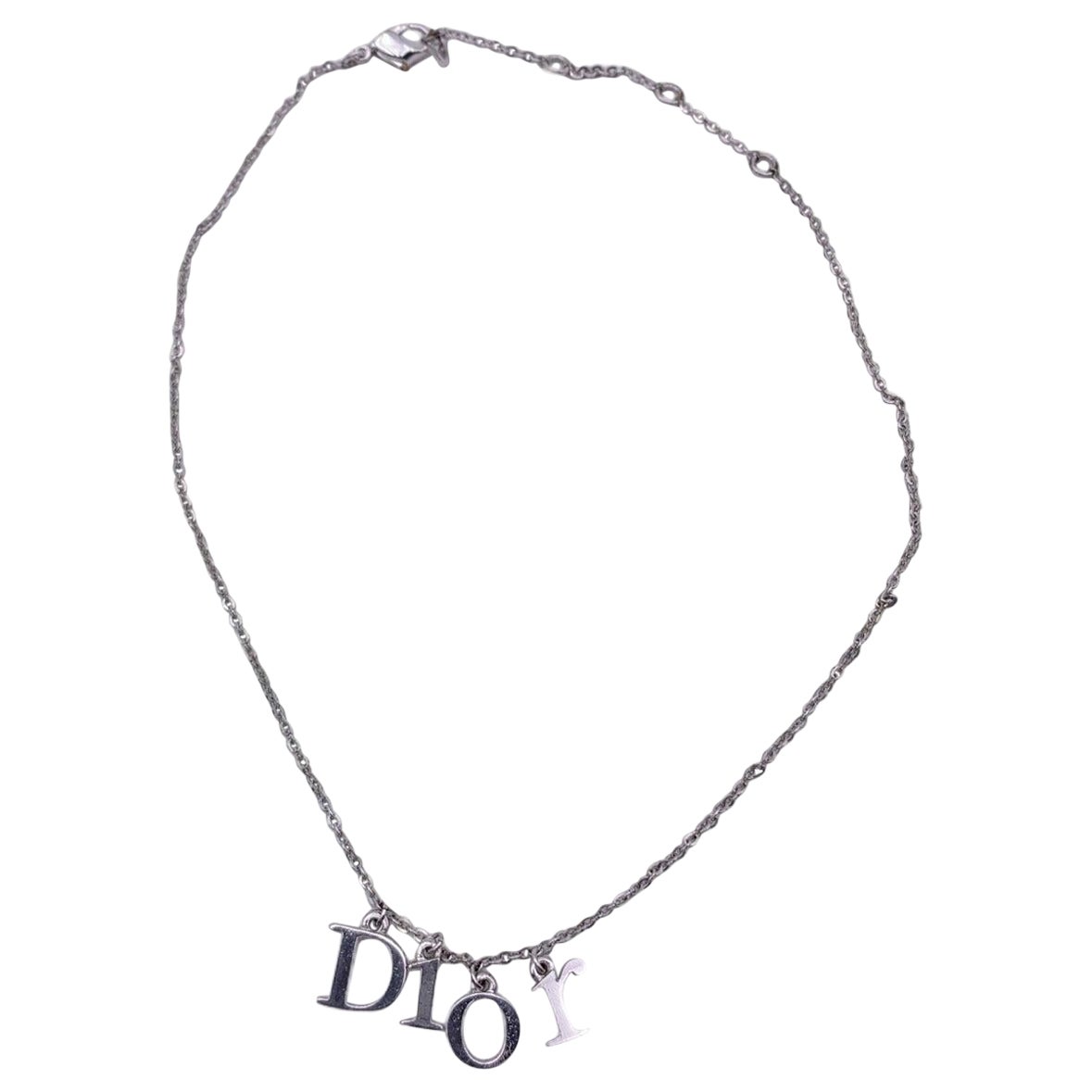 Christian Dior Silver Metal Letters D Pendant Chain Necklace For Sale