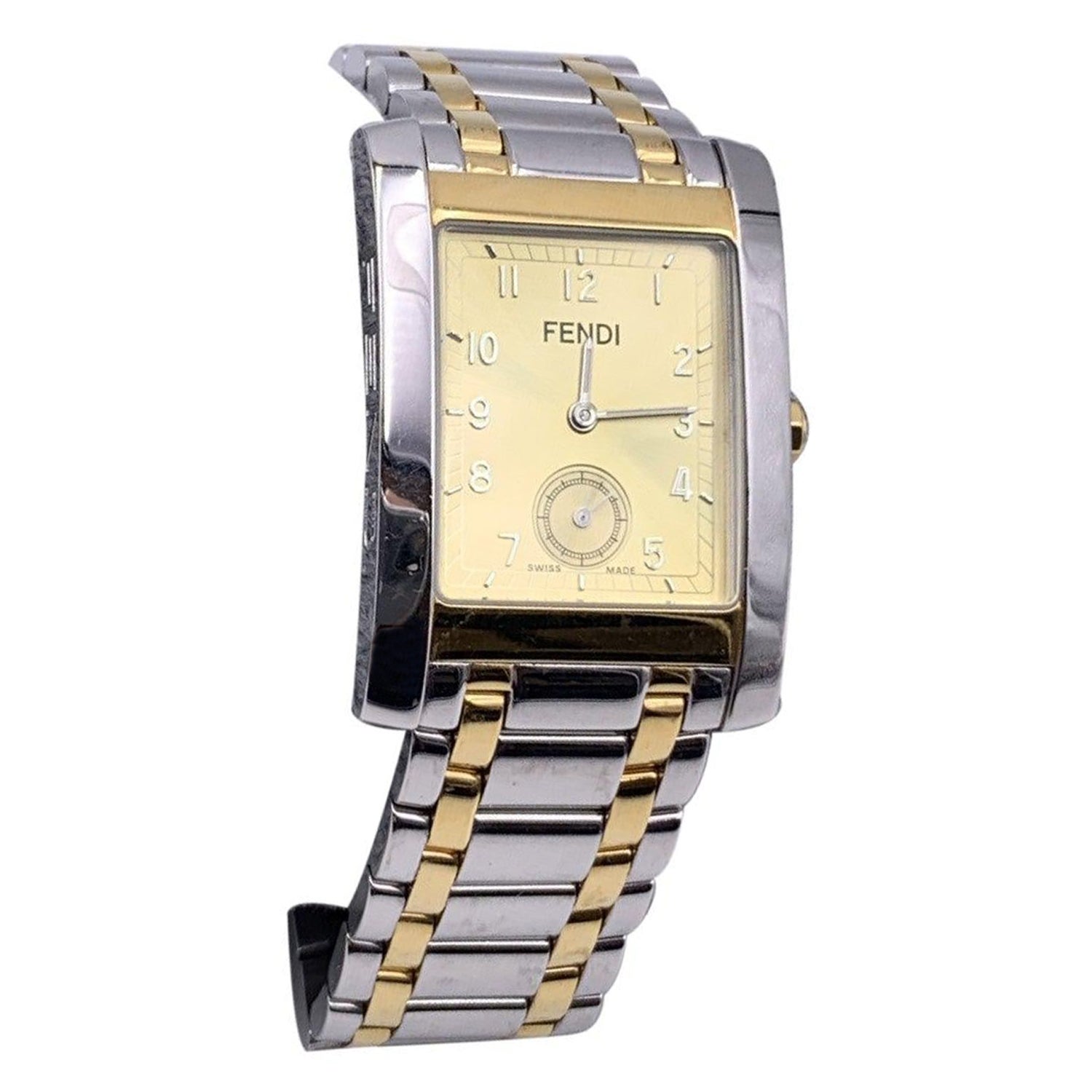 Fendi Gold and Silver Stainless Steel 7000 G Wrist Watch Rectangular
