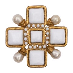 Chanel Gilted Metal and Glass Paste Cross Brooch