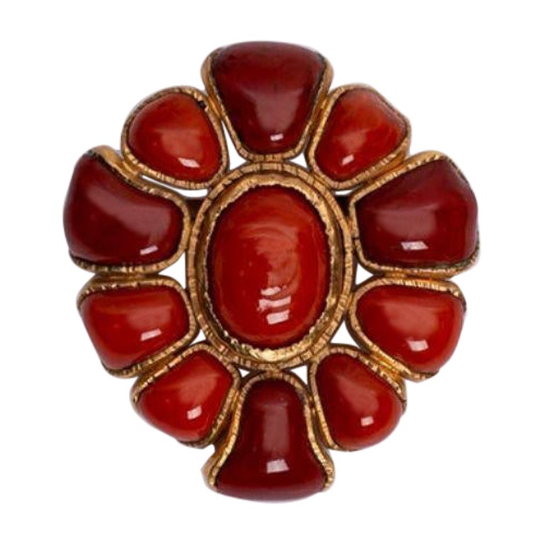 Chanel Gilded Metal and Glass Paste Brooch For Sale