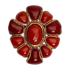 Vintage Chanel Gilded Metal and Glass Paste Brooch