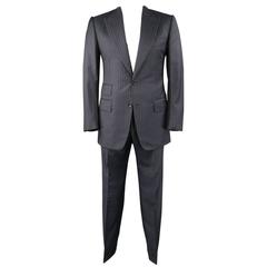 Men's TOM FORD 40 Long Navy Striped Wool 33 33 Peak Lapel Suit