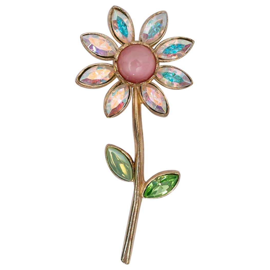 Christian Lacroix Flower Shaped Brooch in Gilded Metal For Sale