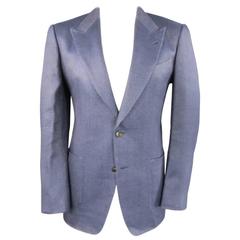 Men's TOM FORD 40 Regular Indigo Blue Linen/Silk Peak Lapel 2 Button Sport Coat