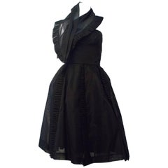 50s Black Jeunes Filles Organza Dress with Scarf