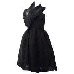 50s Black Jeunes Filles Organza Dress with Scarf 7