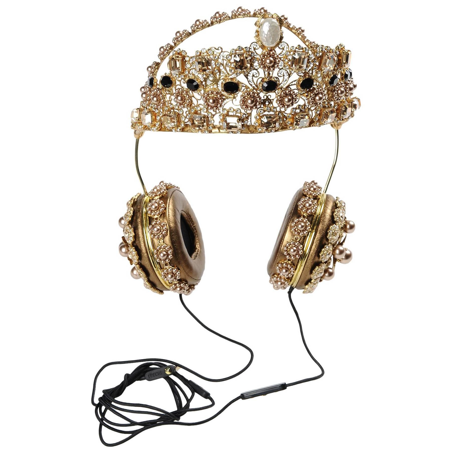 Dolce & Gabbana Gold Crown Headphones Seen On Rita Ora X Rihanna SOLD OUT In 24h