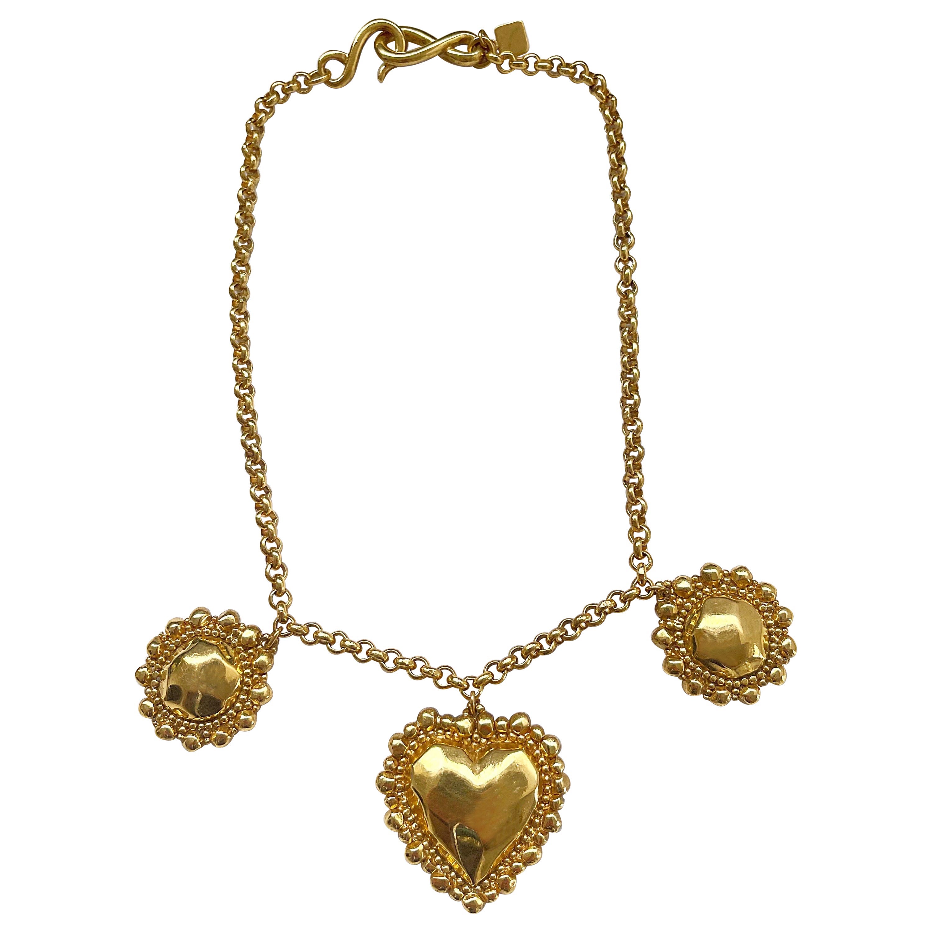 1990s Emanuel Ungaro Heart Shape Gold Plated Vintage 90s Necklace 