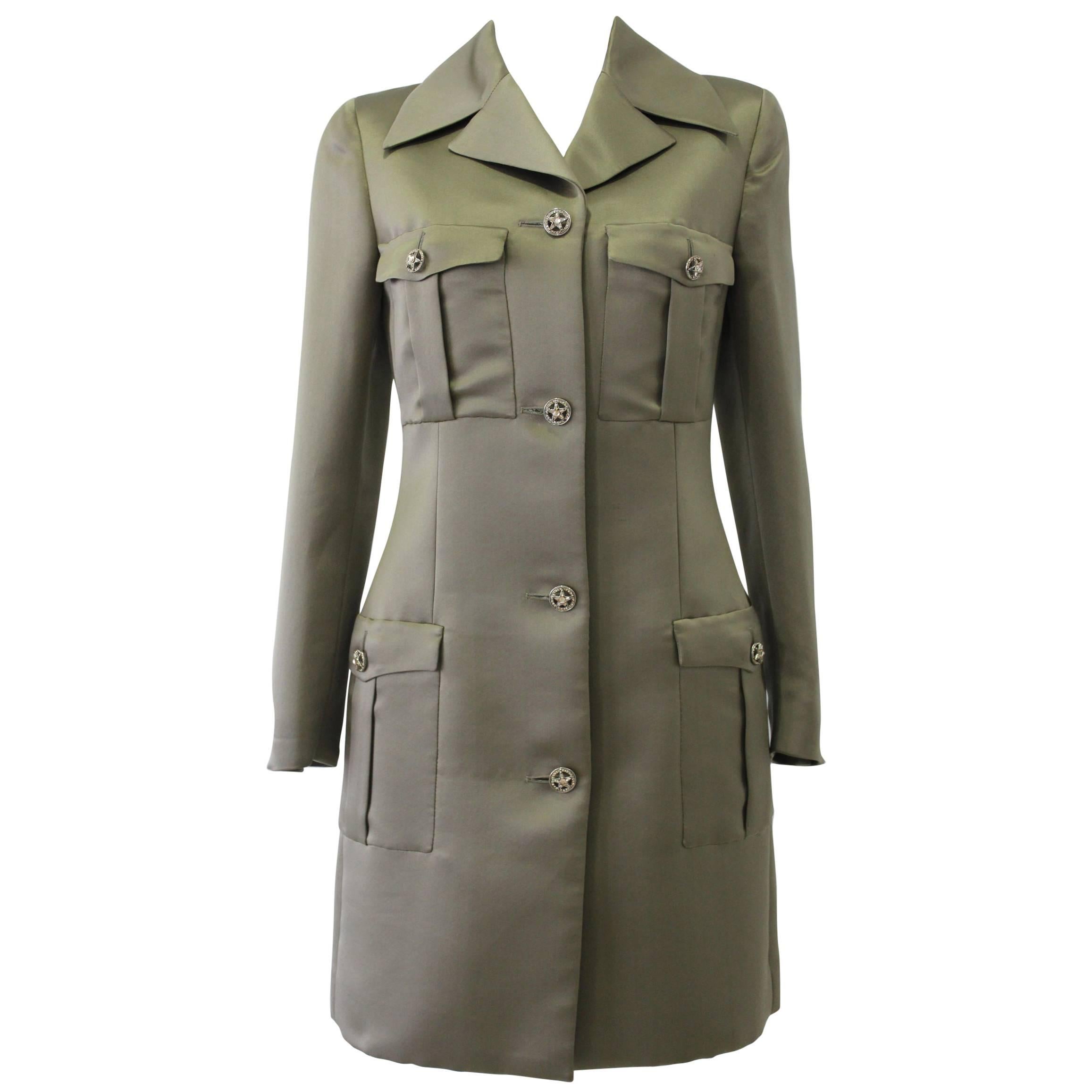 Istante By Gianni Versace Haki Military Silk Coat  For Sale