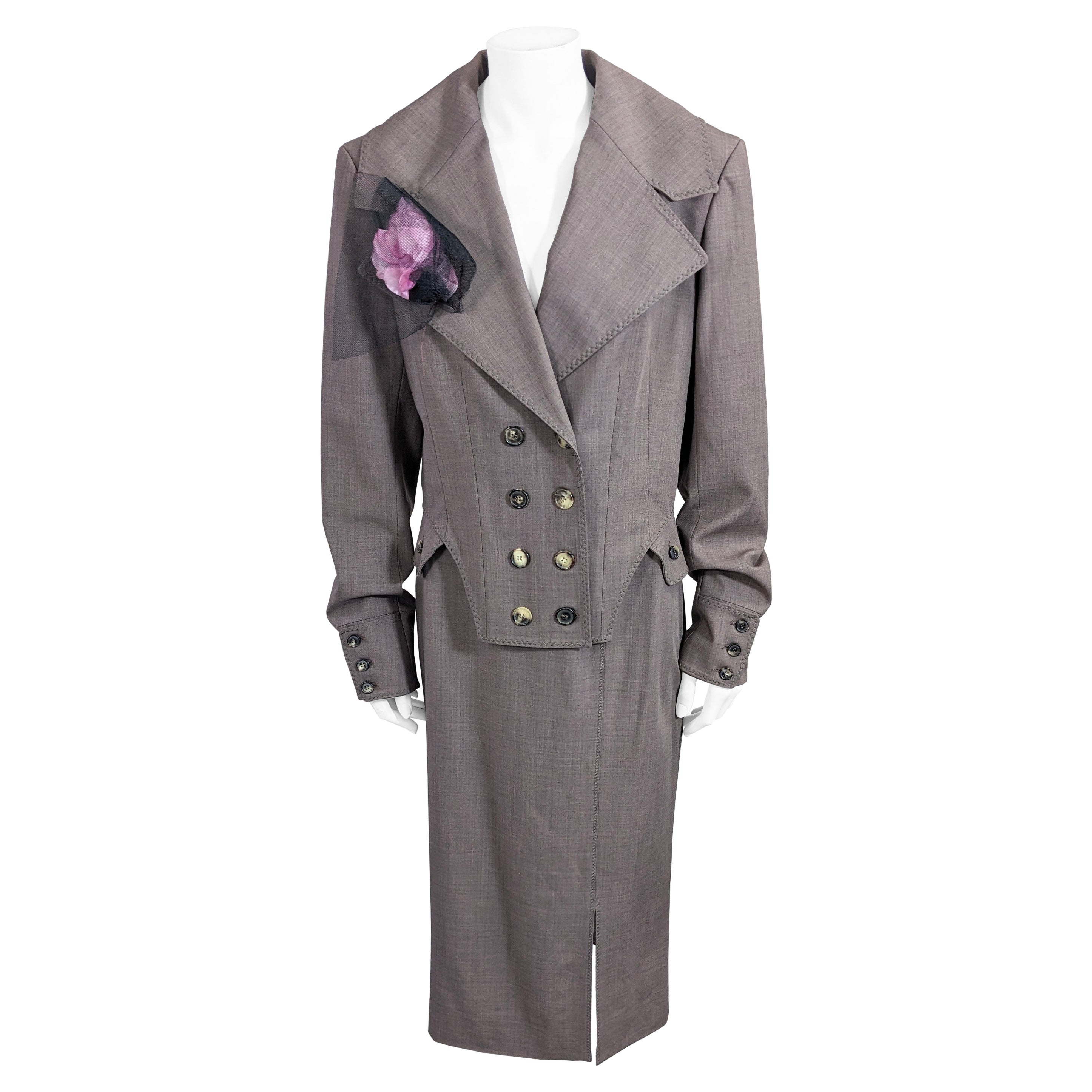 John Galliano Heathered Wool Two Piece Suit S/S 2001 For Sale