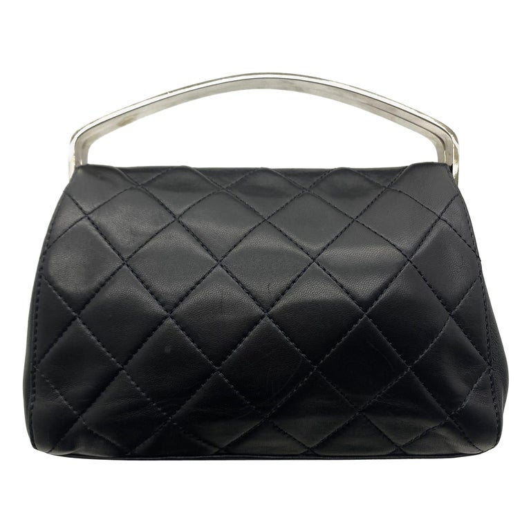 Vintage Chanel Black Lambskin Quilted Small Magnetic Frame Top Handle Bag  For Sale at 1stDibs