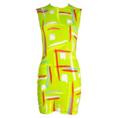Spring 1996 Gianni Versace Couture Neon Green Highlighter Print Silk Dress