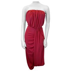 Prada Elegant Draped Coral Strapless Dress