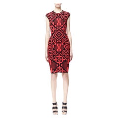 Alexander McQueen Red Black Digital Damask Patchwork Jacquard Brick Mini Dress