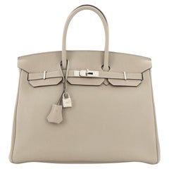 Hermes Birkin Handbag Grey Clemence with Palladium Hardware 35