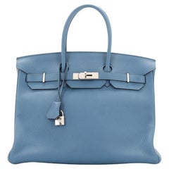 Hermes Birkin Handbag Bleu Tempete Clemence with Palladium Hardware 35