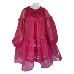 Vintage Nina Ricci 1980s Pink Silk Cocktail Dress with Matching Coat 