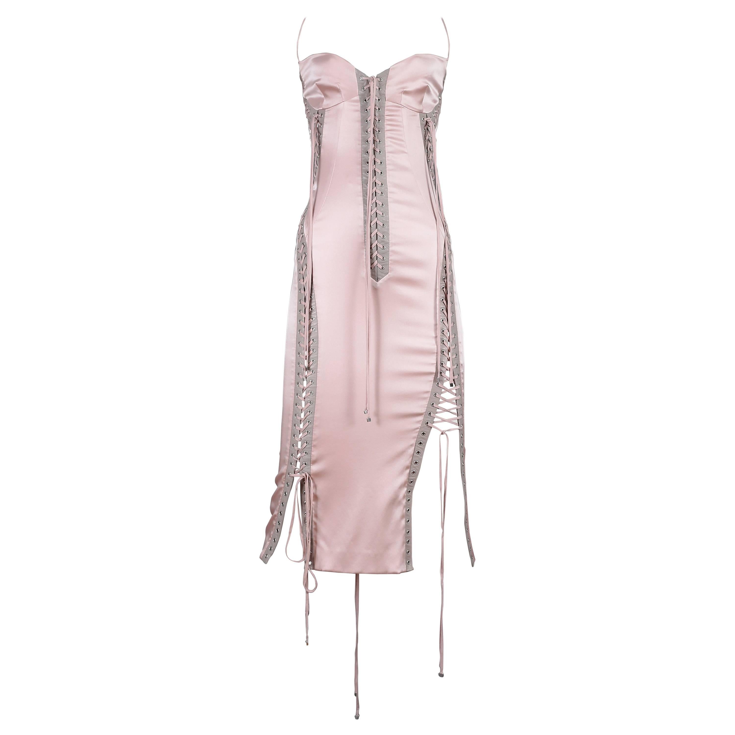 Dolce & Gabbana baby pink silk corset dress with leather trim, circa 2003