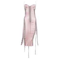 Dolce & Gabbana baby pink silk corset dress with leather trim, circa 2003