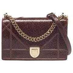 Dior Burgundy Crackled Leather Medium Diorama Flap Shoulder Bag