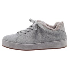 Loro Piana Grey Fabric and Fur Nuages Low Top Sneakers Size 38.5