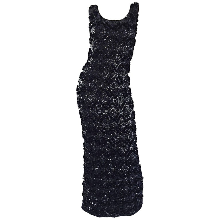 Incredible 1950s Vintage Black Sequin Beaded Wool 50s Wiggle Evening ...
