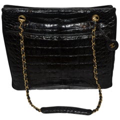 Chanel Black Crocodile Tote With Gold Hardware