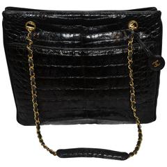 Chanel Black Crocodile Tote With Gold Hardware 12