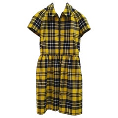 CHRISTIAN DIOR Wool Zipped Dress Yellow Black Check Dress