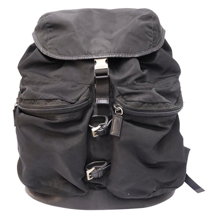 Prada Black Nylon Rucksack Backpack For Sale