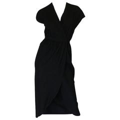 Rare 1970s Black Minimalist Silk Wrap Halston Dress 8