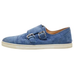 Christian Louboutin Blue Suede Buckle Sneakers Size 43.5