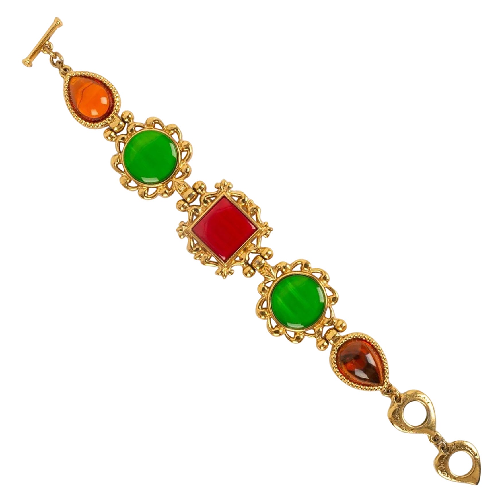 Yves Saint Laurent Gold-Plated Metal and Colored Resin Bracelet For Sale