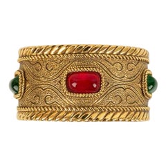 Vintage Chanel Byzantine Gilded Metal and Cabochons Bracelet