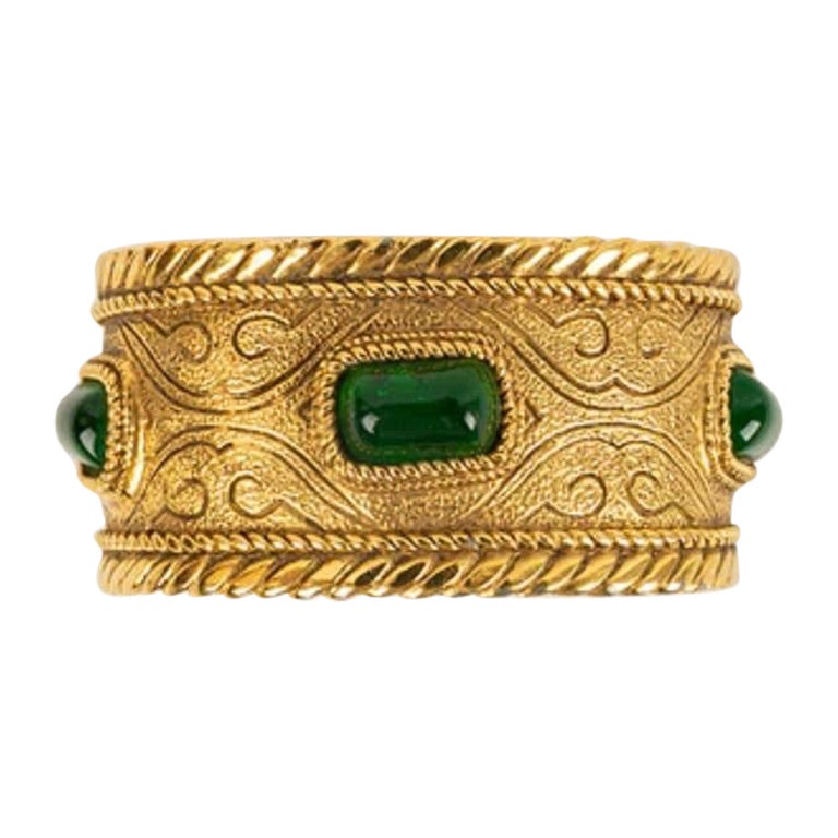 Chanel Byzantine Bracelet in Gilded Metal and Cabochons in Green Glass Paste