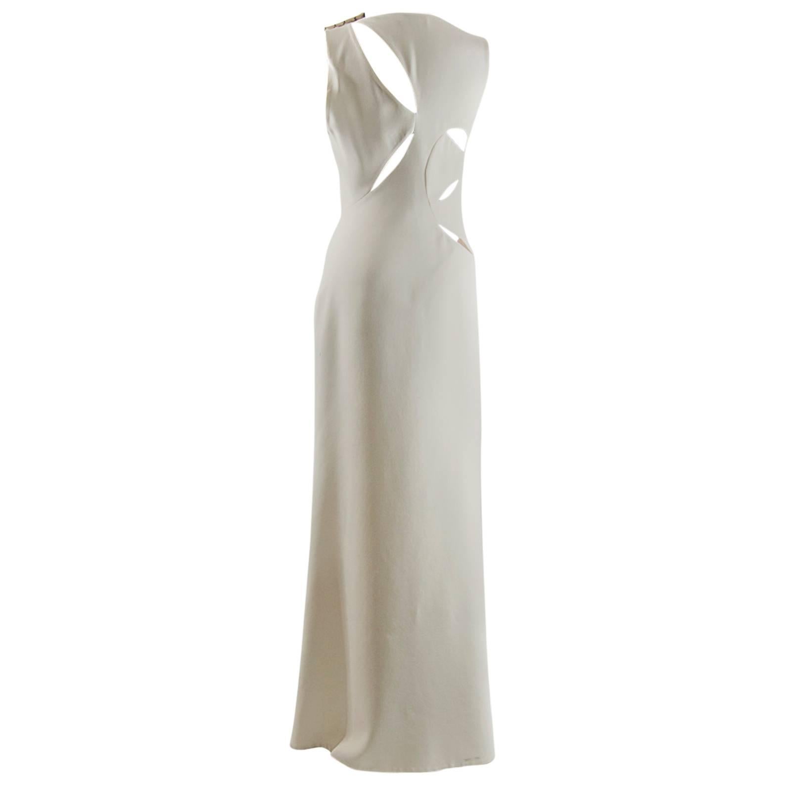 Versace Assymetrical Cutout ivory  gown For Sale