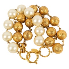 Chanel Pearl Gold Metal Beads Bracelet