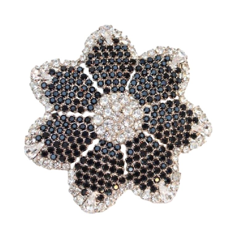 Emanuel Ungaro Black and White Brooch in Silver Plated For Sale