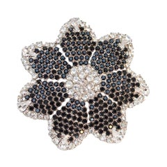 Vintage Emanuel Ungaro Black and White Brooch in Silver Plated