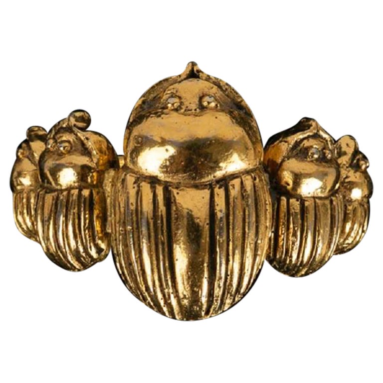 Chanel Scarab Gold Plated Metal Bracelet For Sale