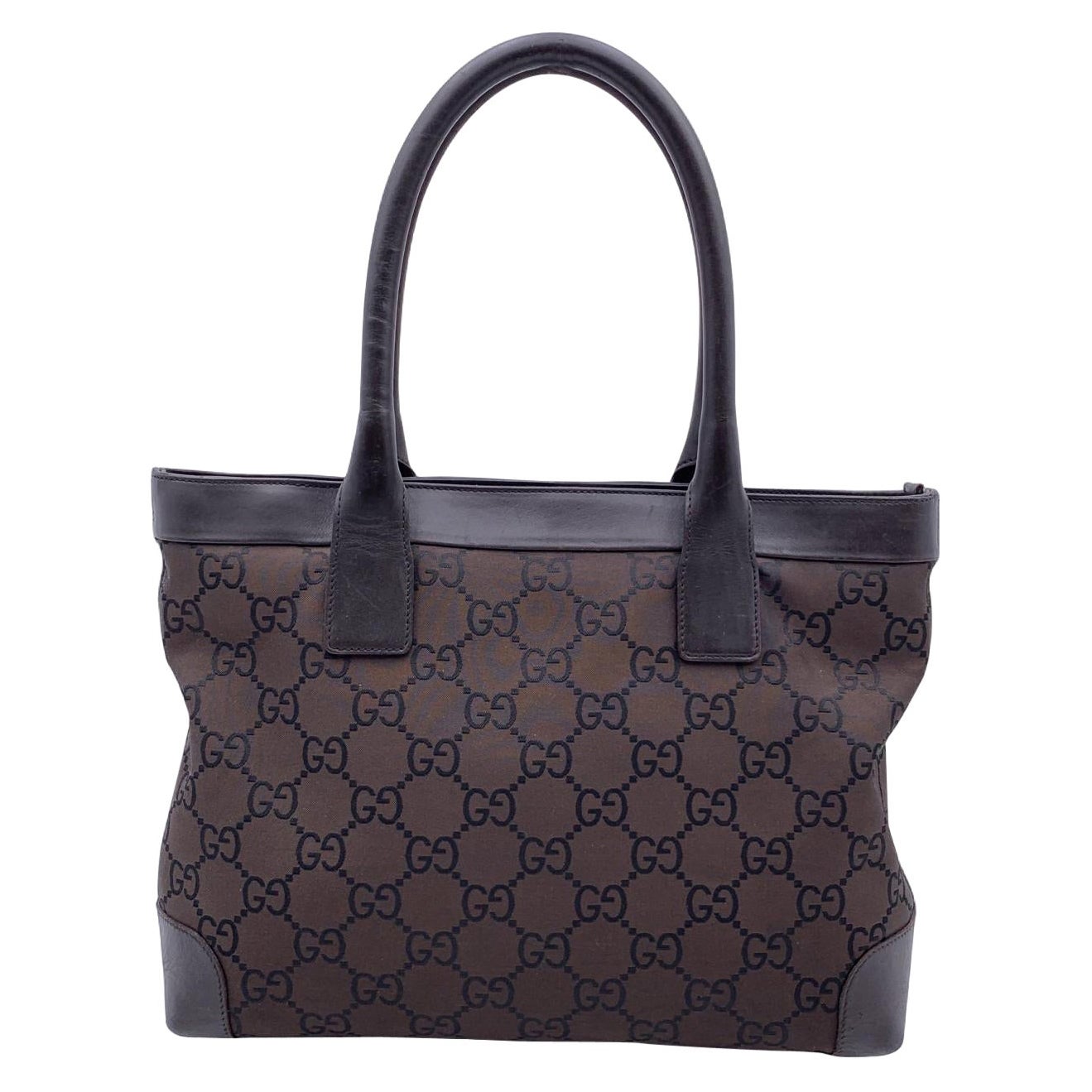 Gucci Brown Monogram Canvas Nylon Tote Bag Handbag