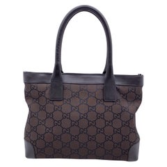 Gucci Brown Monogram Canvas Nylon Tote Bag Handbag
