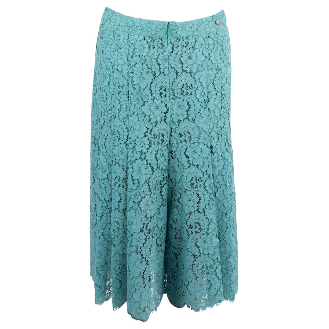 CHANEL turquoise cotton 2016 16C SEOUL LACE CULOTTE Pants 42 L