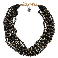Chanel Halskette aus schwarzen Holzperlen in mehrreihigen Reihen