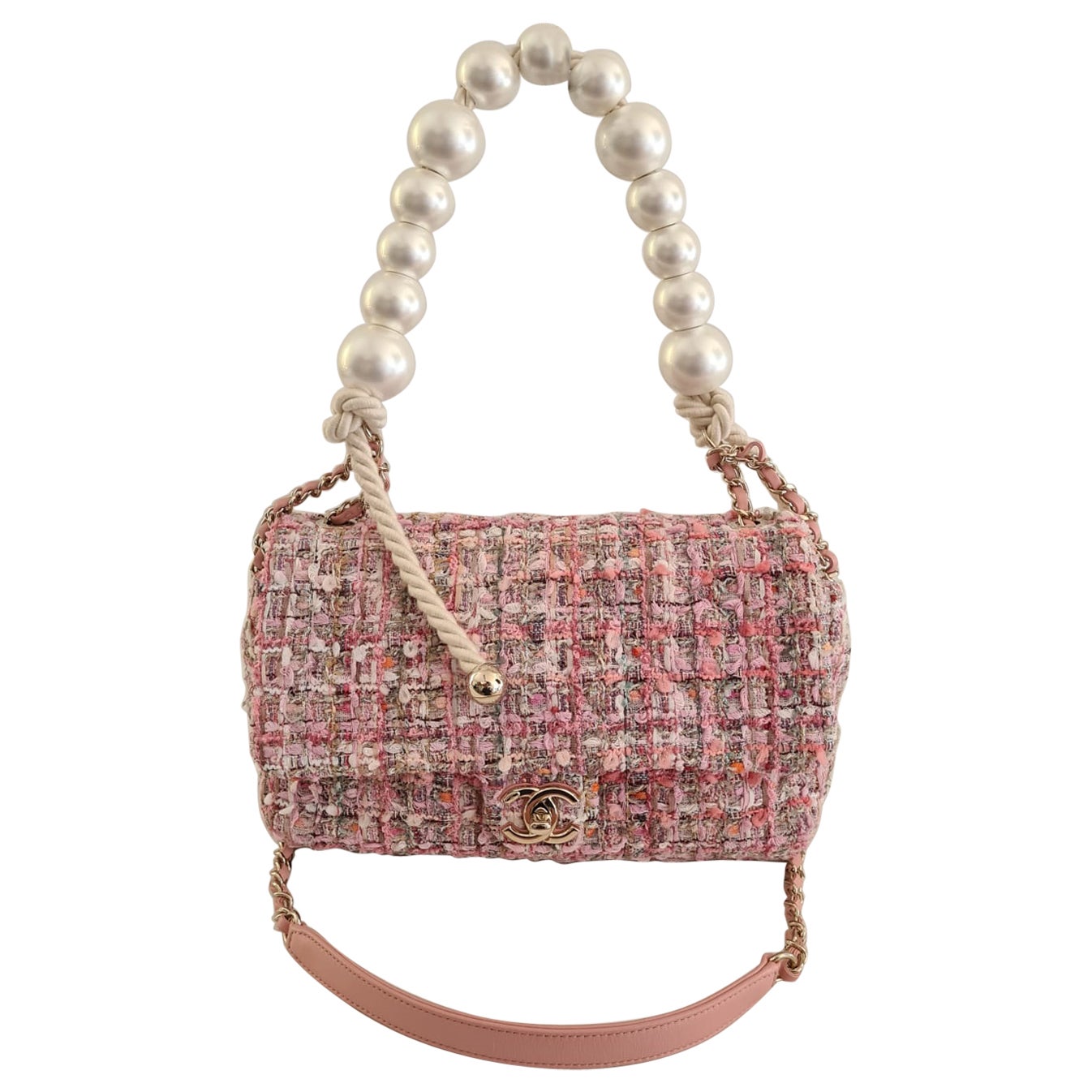 Chanel Pink Tweed Pearl Handle By The Sea Medium Flap Bag At 1Stdibs