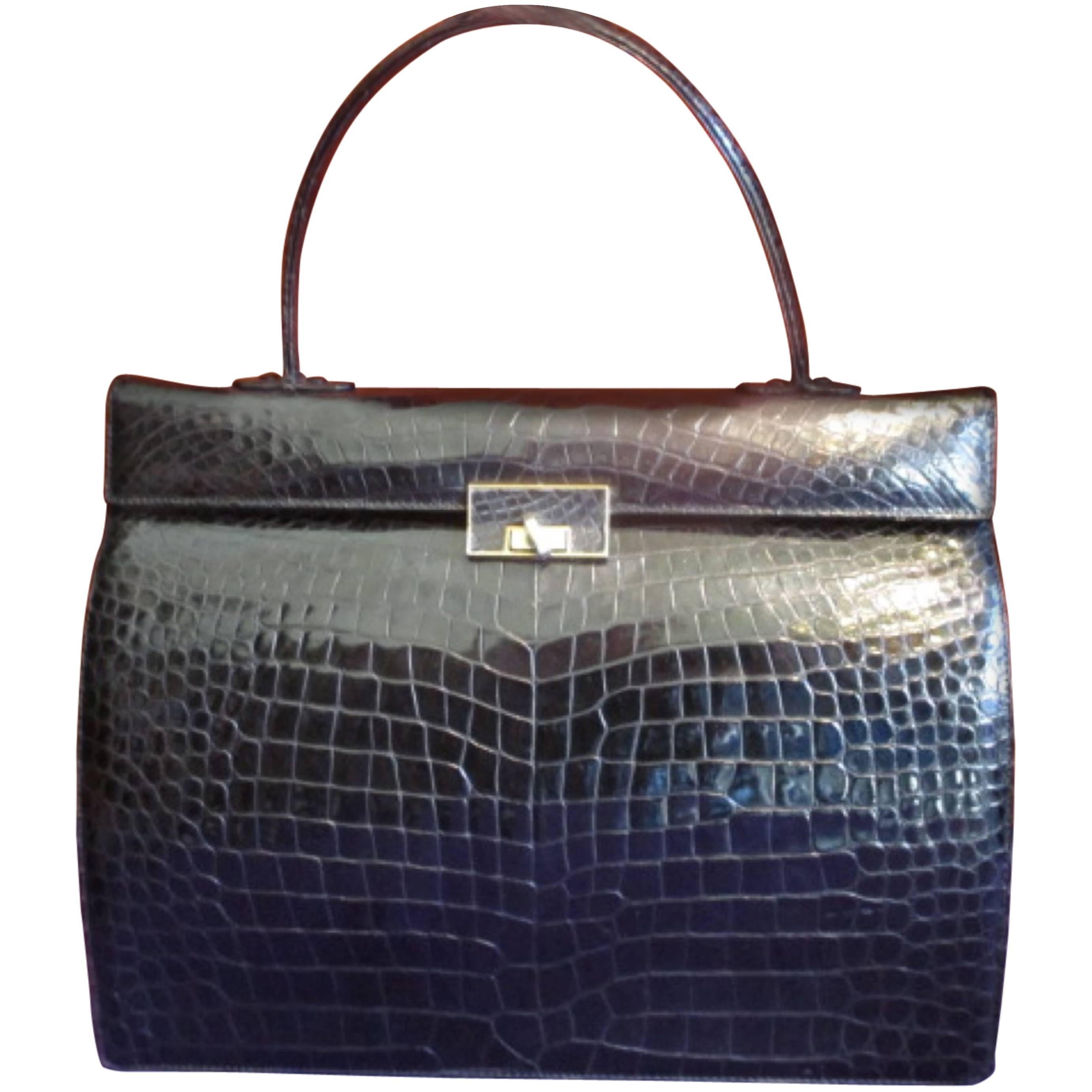 Exclusive Black Crocodile Leather Kelly Style Handbag 